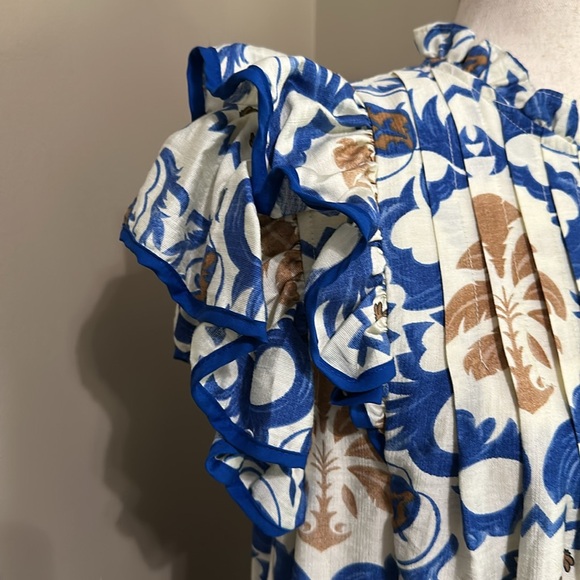 Umgee Boho Double Ruffle Sleeve Mini Dress in Blue Multi - Picture 4 of 9